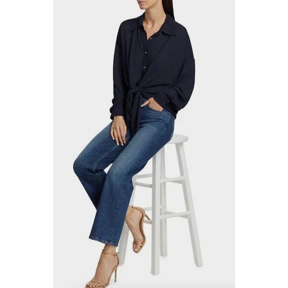 RAMY BROOK Top NEW Size S Raven Black Button Up Tie Front $345 Long Sleeve - Picture 1 of 5